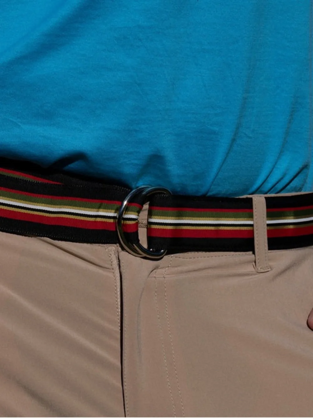 FH WADSWORTH Striped Navy Multicolor Webbing Belt with Gold O-Ring